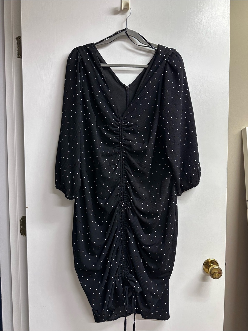 City Chic Black & White Polka Dot Ruched Mini Dress